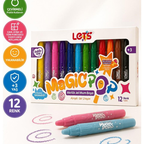 Let’s Magicpop Süper Yıkanabilir Mum Boya 12 Renk