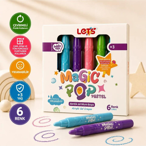 Let’s Magicpop Pastel Süper Yıkanabilir Mum Boya 6 Renk