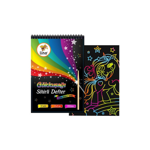 Lino Sihirli Defter Gökkuşağı Kazıma A5 10 Yaprak Sihirli Defter