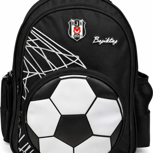 Lisanslı 3D Futbol Topu Baskılı Okul Çantası - 2 Bölmeli Siyah Sırt Çantası