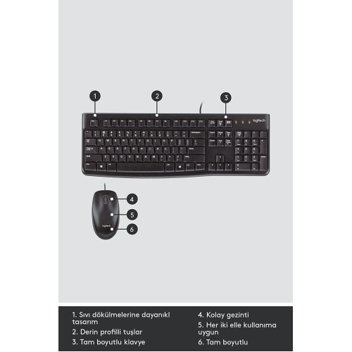 Logitech MK120 Q Usb Standart Kablolu Klavye Mouse Seti