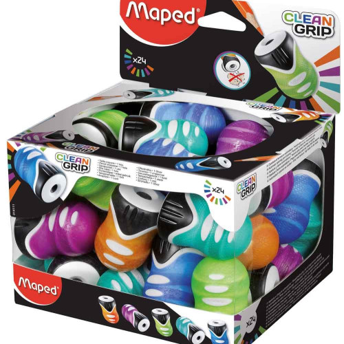 Maped Kalemtraş Clean Grip Tek Delikli Plastik Hazneli Kalemtıraş (24 Lü Paket)
