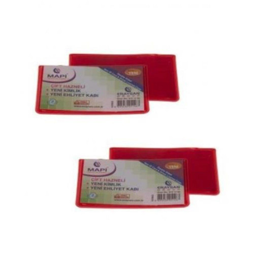 Mapi Kart Kabı Ehliyet Yeni Kimlik Çift Hazneli Kırmızı (100 Lü Paket)