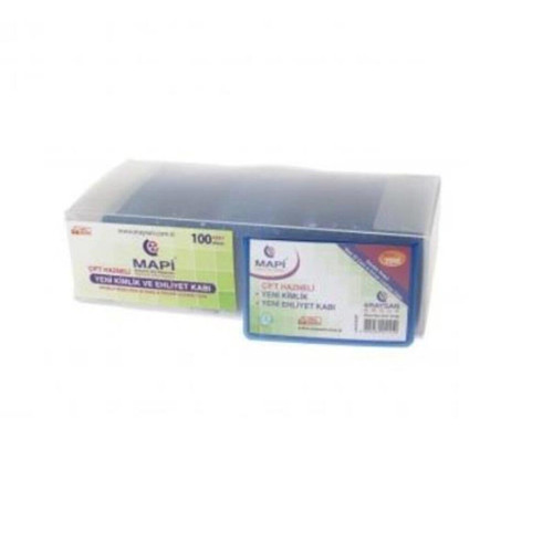 Mapi Kart Kabı Ehliyet Yeni Kimlik Çift Hazneli Mavi (100 Lü Paket)