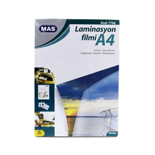 Mas Laminasyon Filmi- 125 Mikron A4 100'lü Paket