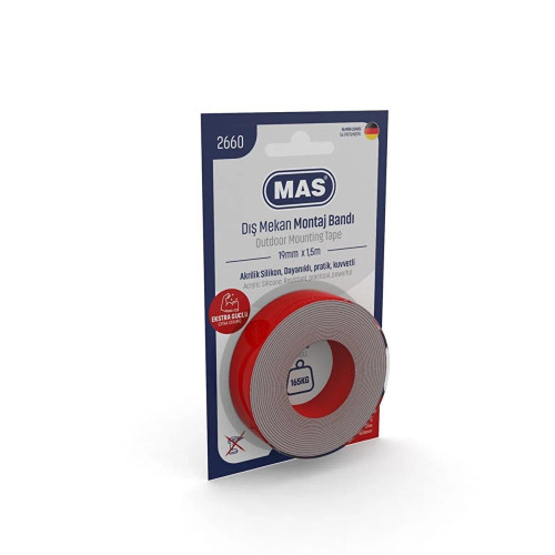 Mas Montaj Bandı Dış Mekan Extra Güçlü 19 MM x 1.5 Metre Extra Güçlü Montaj Bandı