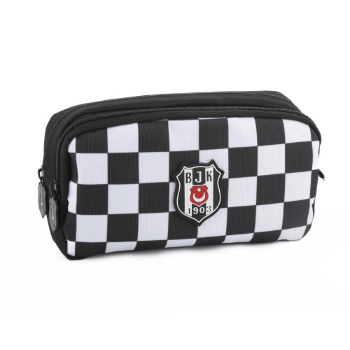 Beşiktaş Kalem Çantası Beşiktaş Siyah Beyaz Dama Desenli 2 Bölmeli Kalemlik