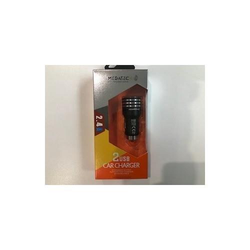 Megatech Siyah 2.4 Amper 2 Usb Çelik Araç Şarj Aleti