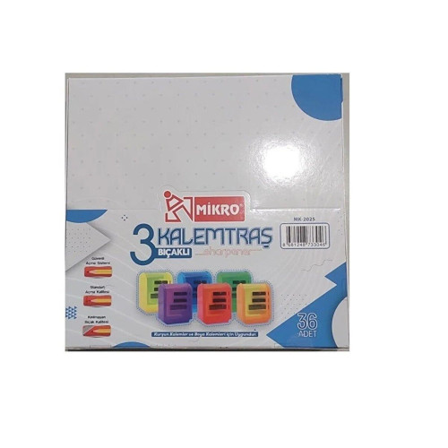 Mikro Kalemtraş Üç Bıçaklı Öğrenci Kalemtıraşı (36 Lı Paket)