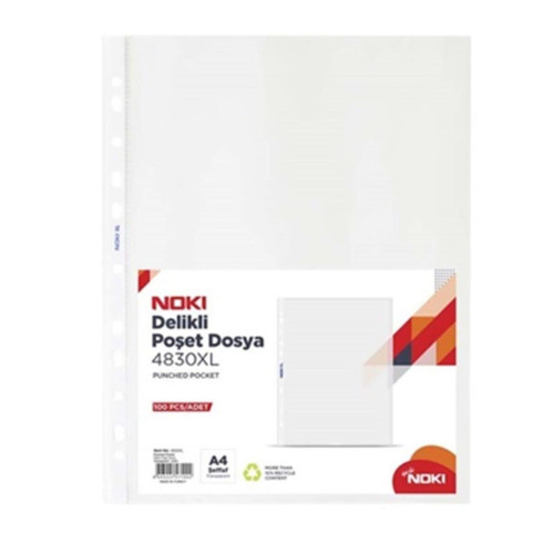Noki Poşet Dosya XL 100 LÜ A4 40 MIC Şeffaf 4830XL