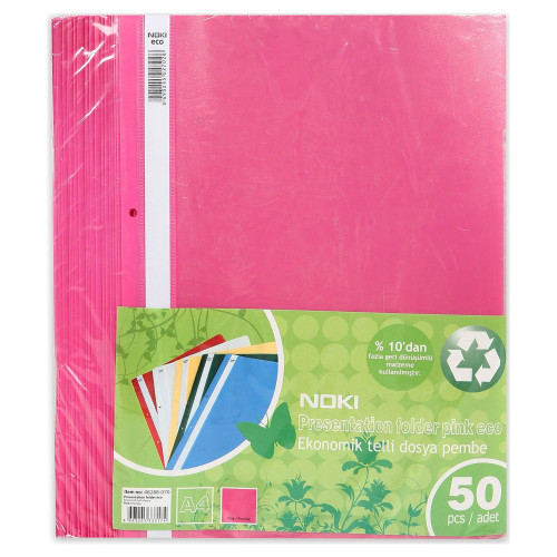 Noki Telli Dosya Plastik Ekonomik A4 Koyu Pembe 50 Li Paket