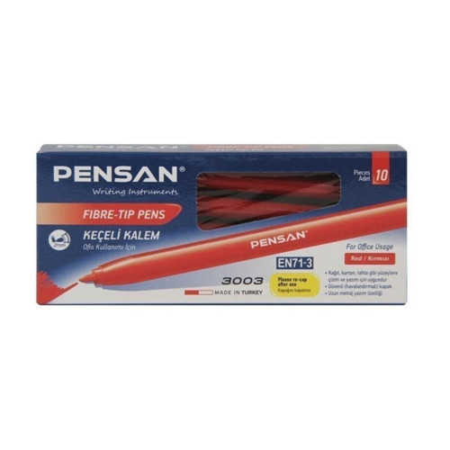 Pensan Keçeli Boya Kalemi Ofis Tipi Kırmızı Keçeli Kalem (10 Lu Paket)