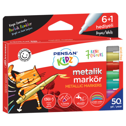 Pensan Kidz Temizlenebir 7 Renk Metalik Markör Kalem