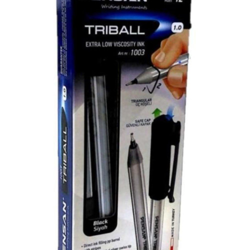 Pensan Siyah Tükenmez Kalem Triball 1.0 MM Bilye Uç Siyah 12 Lİ (1 Paket 12 Adet)