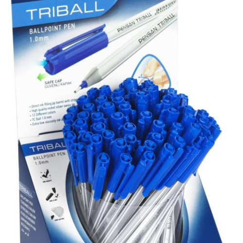 Pensan Tükenmez Kalem Triball 1.0 MM Bilye Uç Mavi 60 LI Stand 1003 (60'lı Paket)