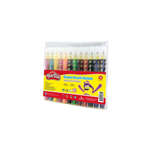 Play-Doh Üçgen Fırça Uçlu Kalem Pp Kutu 12 Renk Üçgen Fırça Uçlu Keçeli Boya Kalemi