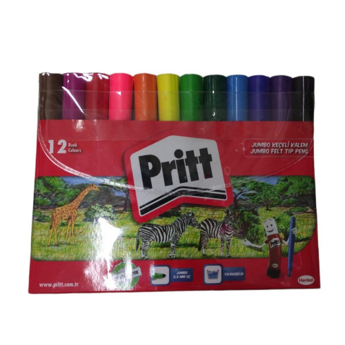 Pritt Keçeli Boya Kalemi Jumbo Yuvarlak Uç 12 Renk Jumbo Keçeli Boya