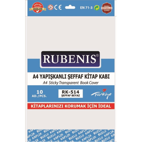 Rubenis Hazır Kaplık Kitap Kabı Yapışkanlı A4 Şeffaf 10 Lu Kitap Kabı