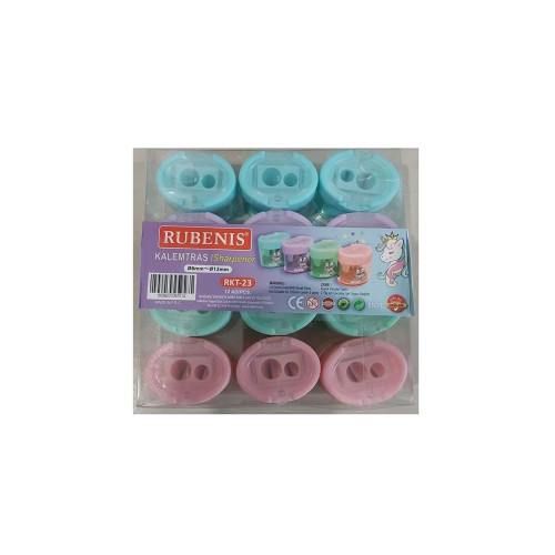 Rubenis Kalemtıraş Pastel 4 Renkli Oval Çift Açacaklı Kalemtıraş (12 Li Paket)