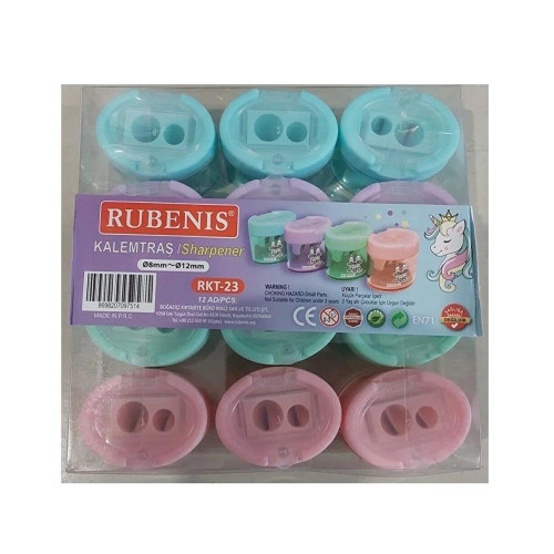 Rubenis Kalemtıraş Pastel 4 Renkli Oval Çift Açacaklı Kalemtıraş (12 Li Paket)