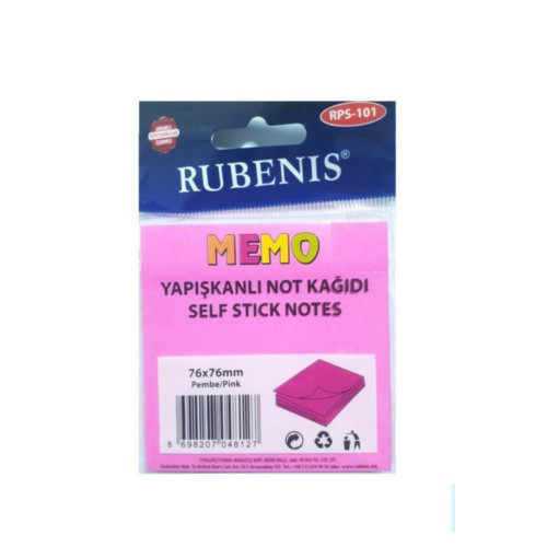 Rubenis Yapışkanlı Not Kağıdı 76x76 MM Fosforlu Pembe