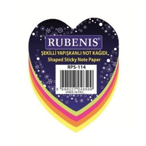 Rubenis Yapışkanlı Not Kağıdı Kalp Desenli Fosforlu 4 Renk