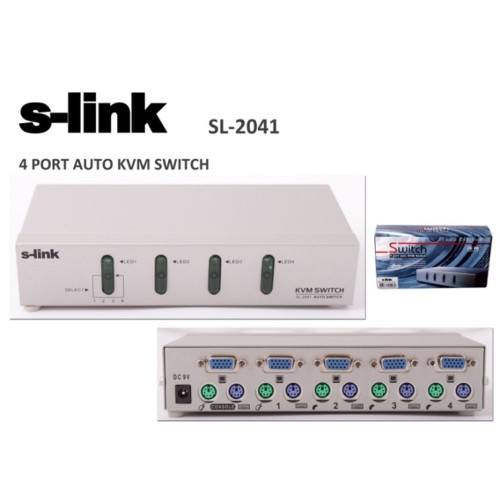 S-link 4 Portlu Ps2 1.8M M/M Kablolu Otomatik Kvm Switch