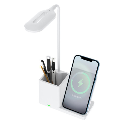 S-link Beyaz TypeC 10W Kablosuz Şarj Cihazı Kalemlikli Masa Lambası