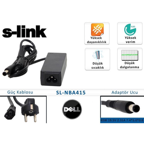 S-link 45W 19.5V 2.31A 7.4-5.0-0.6 Dell Notebook Adaptörü