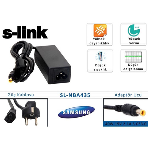 S-link 40W 19V 2.1A 5.0-3.0 Samsung Notebook Standart Adaptörü