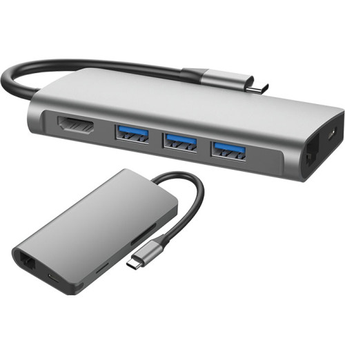 S-link Swapp SW-U5205 Gri Metal 7 in 1 3 port USB 3.0, PD şarj HDMI, Gigabit Eth, SD-TF Type C Hub