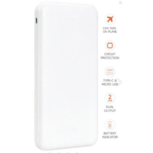 SnapMax SNP-3000 Beyaz 10.000 mah Powerbank 2x USB Çıkışlı 1 Type-C ve 1 Micro Girişli