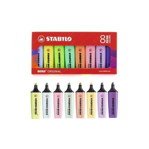 Stabilo Fosforlu Kalem Boss Original İşaretleme Kalemi 8 Li Paket