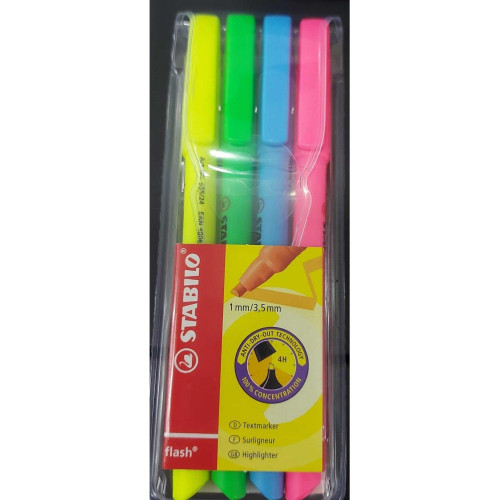 Stabilo Fosforlu Kalem Flash 4 Lü Sarı Yeşil Mavi Pembe