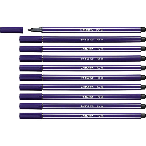 Stabilo Keçe Uçlu Boya Kalemi 1 MM Koyu Mavi Keçeli Kalem (10 Lu Paket)