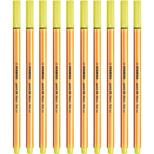 Stabilo İnce Keçe Uçlu Kalem 88 Point 0.4 MM Limon Sarısı Fineliner Kalem (10 Lu Paket)