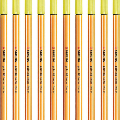 Stabilo İnce Keçe Uçlu Kalem 88 Point 0.4 MM Limon Sarısı Fineliner Kalem (10 Lu Paket)