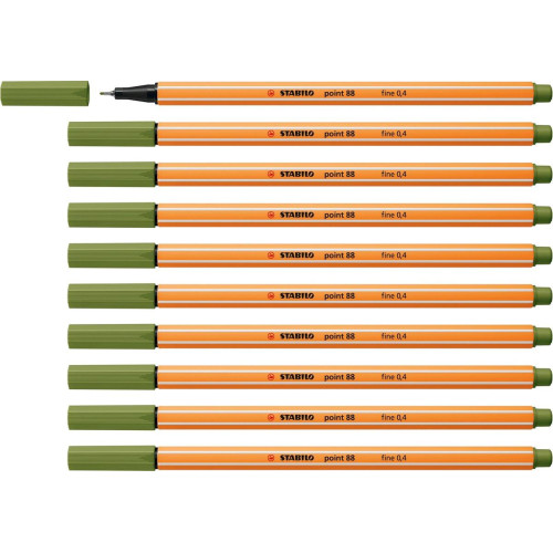 Stabilo İnce Keçe Uçlu Kalem 88 Point 0.4 MM Yosun Yeşili Fineliner Kalem (10 Lu Paket)