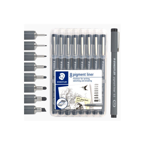Staedtler Pigment Liner Siyah Çizim Kalemi 8'li Set