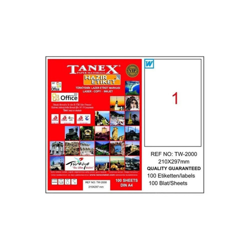 Tanex Laser Etiket 100 Yaprak 210x297 MM Lazer Etiket Düz Kenar