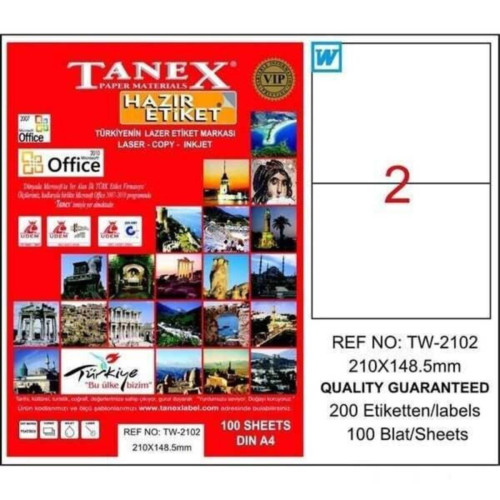 Tanex Lazer Etiket 100 YP 210x148.5 Mm Laser-Copy-Inkjet TW-2102 (20 Li Paket)