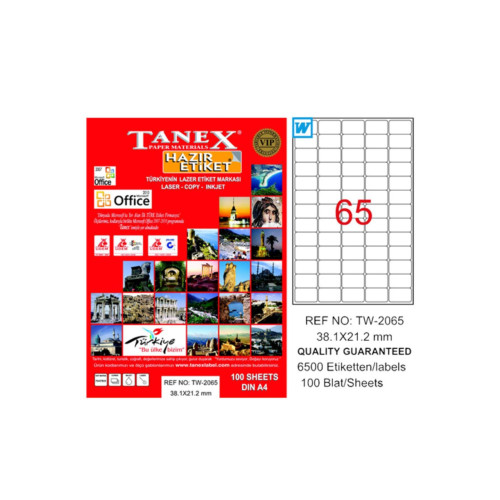 Tanex Lazer Etiket 100 YP 38.1x21.2 Mm Laser-Copy-Inkjet TW-2065 (20 Li Paket)