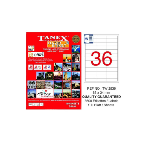 Tanex Lazer Etiket 100 Yaprak 63 x 24 Mm Lazer Yazıcı Etiketi
