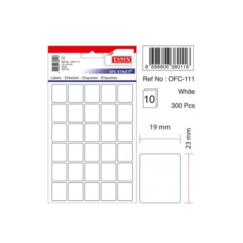 Tanex Ofis Etiketi Poşetli 19x23 MM Beyaz (10 Lu Paket)