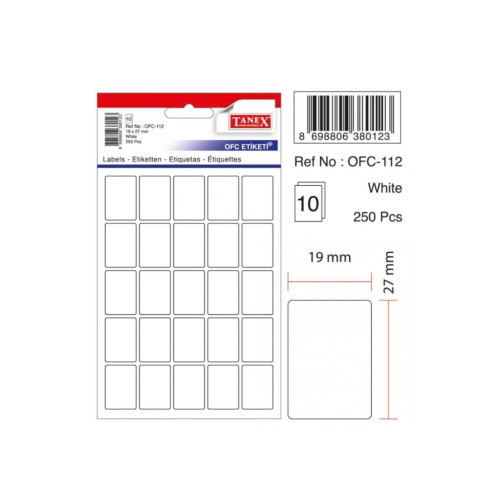 Tanex Ofis Etiketi Poşetli 19x27 MM Beyaz OFC-112 (10 Lu Paket)