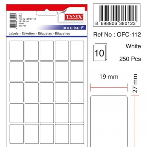 Tanex Ofis Etiketi Poşetli 19x27 MM Beyaz OFC-112 (10 Lu Paket)