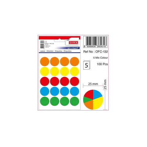 Tanex Ofis Etiketi Poşetli 25 Mm Mix Color 5 Yaprak (10 Lu Paket)