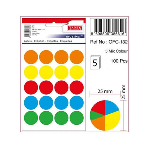 Tanex Ofis Etiketi Poşetli 25 Mm Mix Color 5 Yaprak (10 Lu Paket)