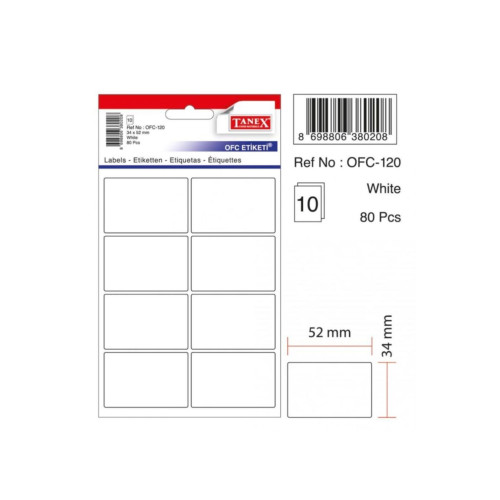 Tanex Ofis Etiketİ Poşetli 34x55 MM Beyaz (10 Lu Paket)