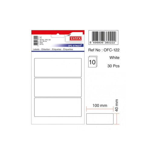 Tanex Ofis Etiketi Poşetli 40x100 MM Beyaz OFC-122 (10 Lu Paket)